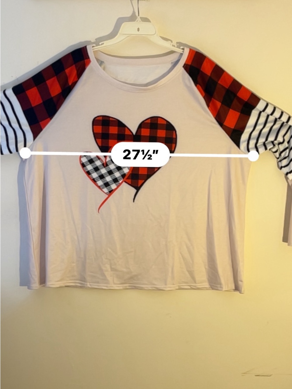 Plaid Heart Raglan Long Sleeve Top - Red & Black Hearts - Picture 5 of 6